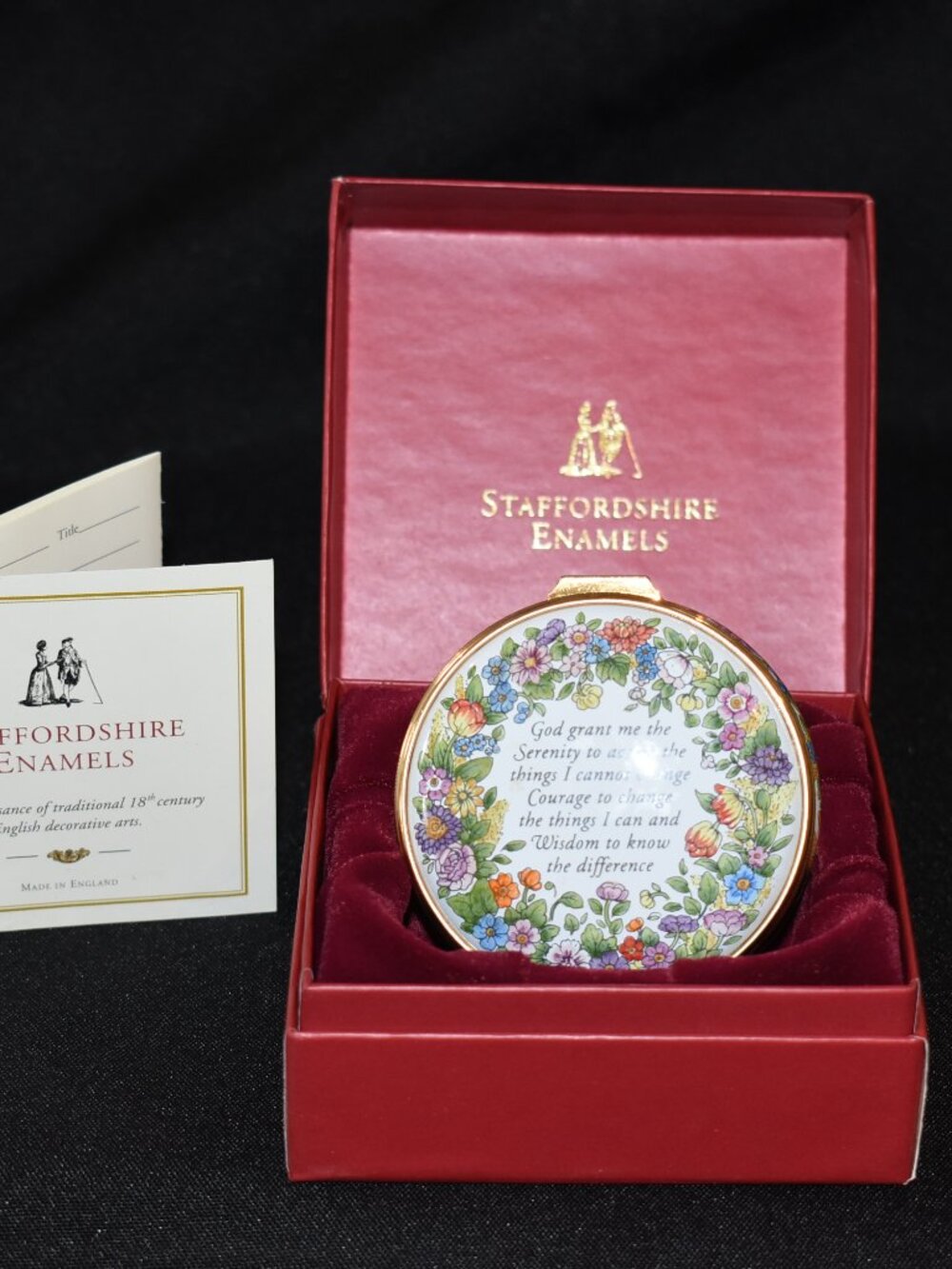 Staffordshire Enamels "Serenity Prayer"  Enamel on Copper Trinket Box 12/569
